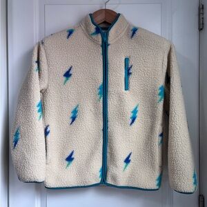 Old Navy Cream Sherpa Jacket with Blue Lightning Bolts